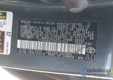 2013 Toyota Corolla Le z USA, uszkodzony, nr VIN 2T1BU4EE2DC004524